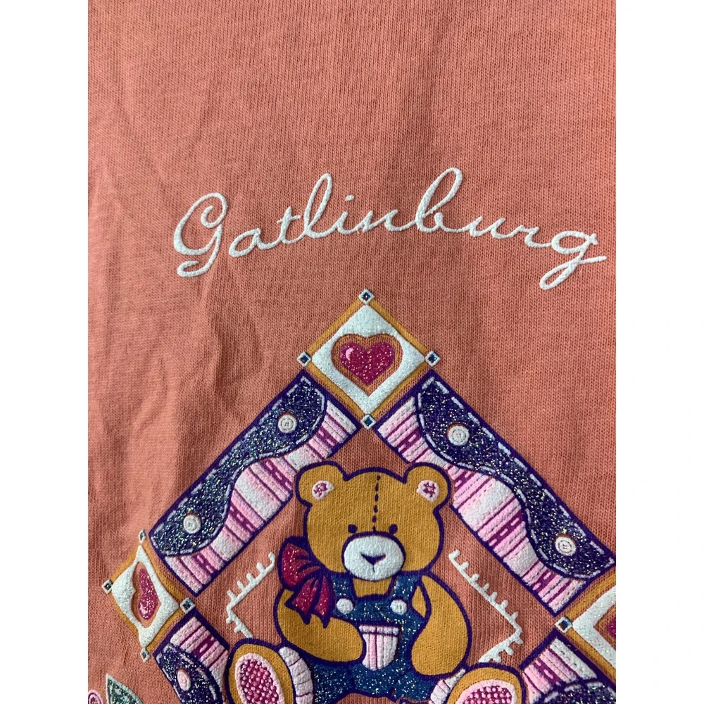 Vintage Smoky Mountains Shirt Pink Gatlinburg Jerzees Teddy Bear T-Shirt VTG L